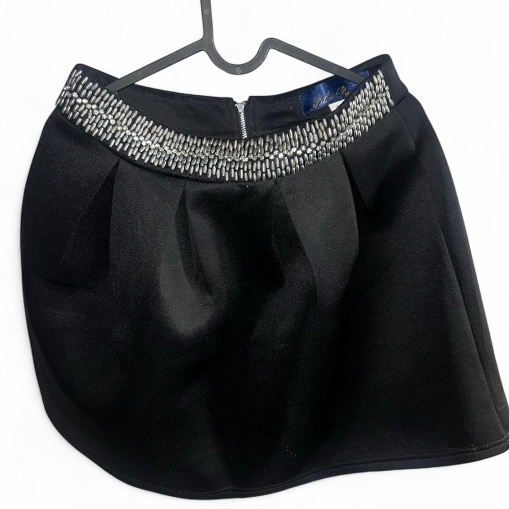 Blue Rain Black Mini Skirt with Silver Embellished Waistband